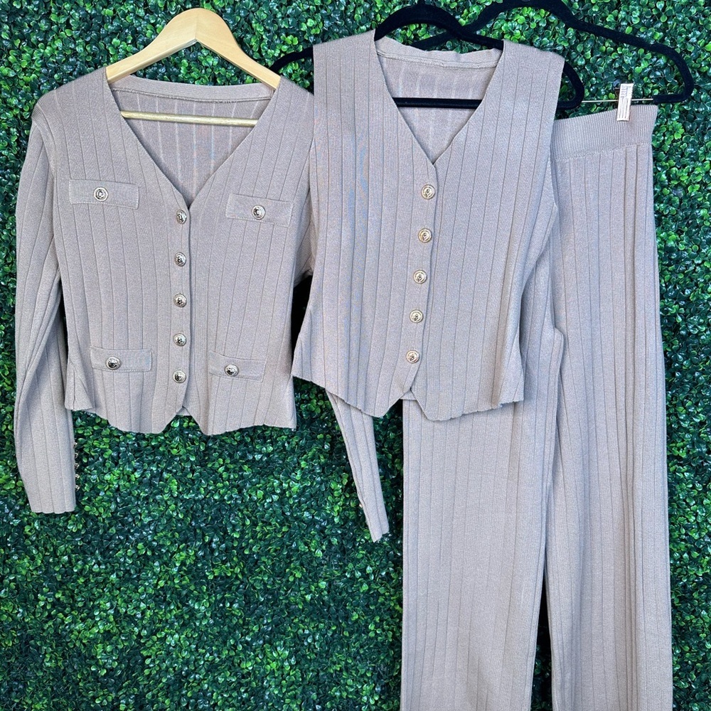 Nwt Sophisticated beige ribbed Pant with vest set